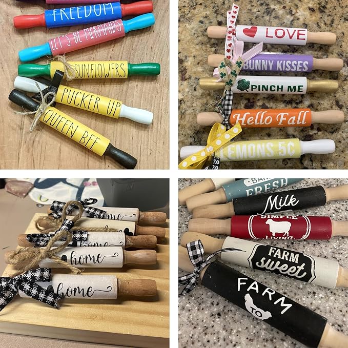 6 Pack 7 Inch Mini Unfinished Wooden Rolling Pins | Vintage Farmhouse Tiered Tray Decorations, Kitchen Ornaments, DIY Arts & Crafts Projects