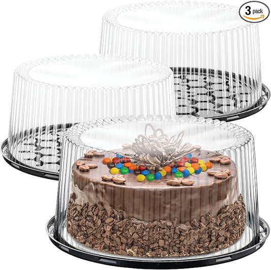 10-11" Plastic Disposable Cake Containers Carriers with Dome Lids and Cake Boards | 3 Round Cake Carriers for Transport | Clear Bundt Cake Boxes/Cover | 2-3 Layer Cake Holder Display Containers