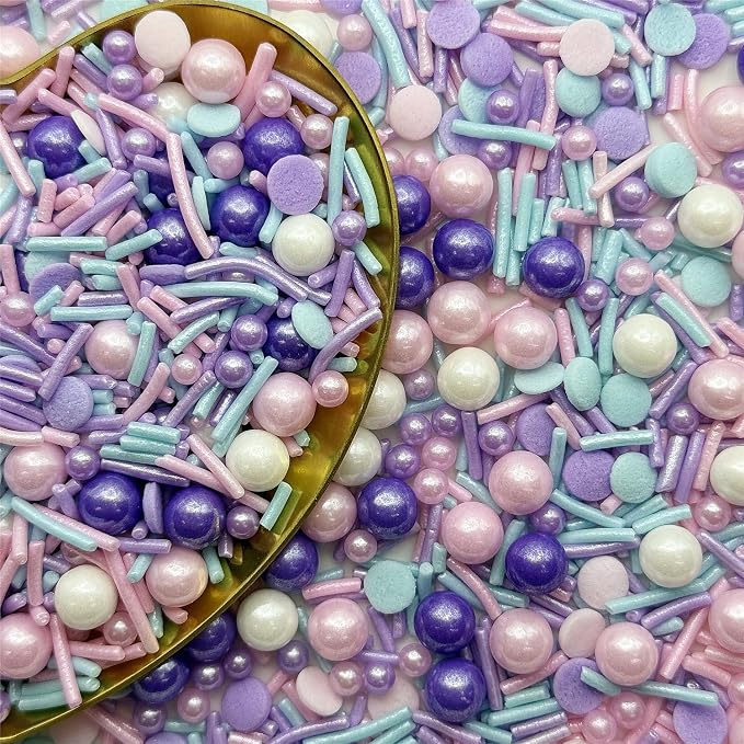 CandiJumpin Pastel Pearl Sprinkles, Edible Pearls and Jimmies Mix Pink Blue and Purple Sprinkles Crunchy Jimmies Edible Pearls for Cake Decorating Pearl Decoration for Baking Baby Shower Party Birthday Wedding Christmas Supplies 3 OZ