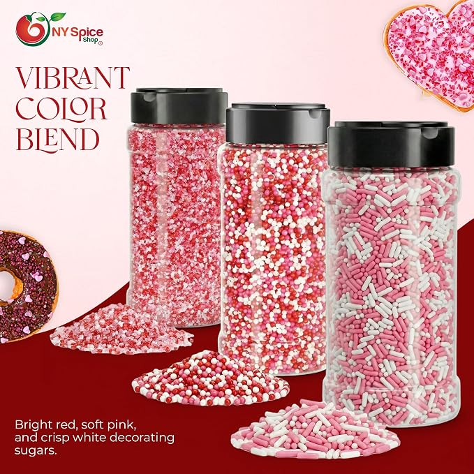NY Spice Shop Sprinkles Nonpareils & Sanding Sugar - 12 Ounce Mix Red Pink White Sprinkles for Holiday Dessert Decoration - Baking Decoration for Cupcakes Cookies Cakes and Dessert Toppings