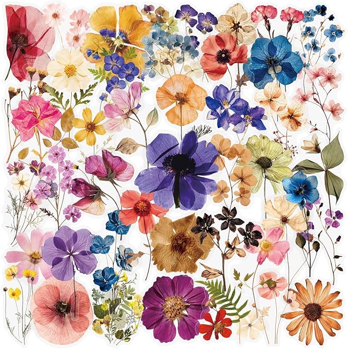 50PCS Transparent Flora Stickers Pack for Scrapbook, Vintage Aesthetic Flowers Stickers for Journal, Waterproof for Water Bottles Decal for Laptop Phone Diary, Cup Guitar Party Supplies DIY Crafts