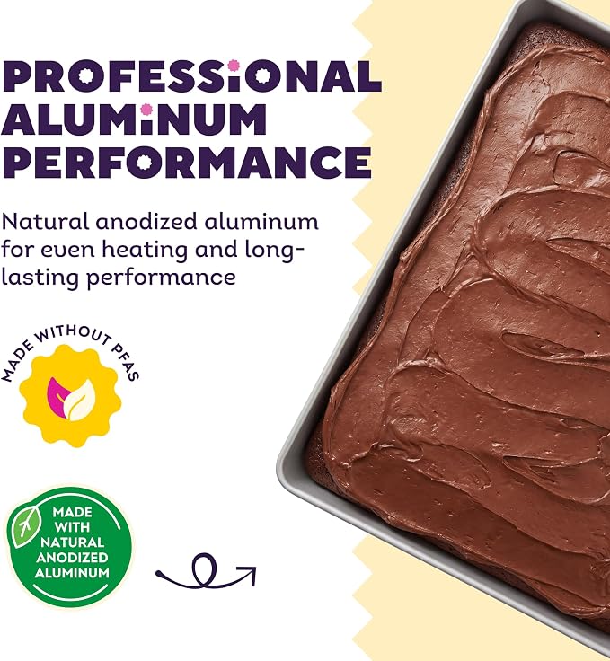 Wilton Aluminum 9x13 Inch Rectangular Sheet Pan, Made With Natural Anodized Aluminum, Made Without PFAS, Bakeware Optimal For Even Heating