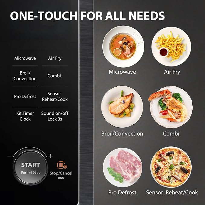 TOSHIBA Countertop Microwave Oven Air Fryer Combo, Inverter, Convection, Broil, Speedy Combi, Even Defrost, Humidity Sensor, Mute Function, 27 Auto Menu&47 Recipes, 1.0 cu.ft/30QT, 1000W (Renewed)