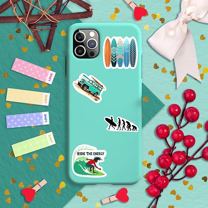100Pcs Surf & Wave Stickers for Laptop, for Water Bottles, Surfing Stickers - Surfing Gifts for Surfers - Surf Party Supplies & Decoretions - Gift for Women & Men