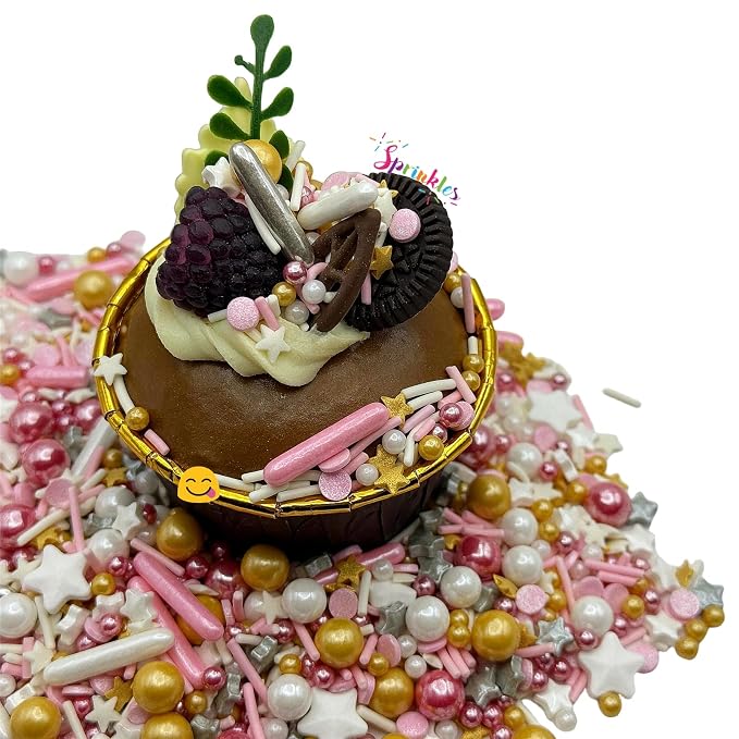 SE Si&Moos Pink Sprinkles 4.6 OZ Pink White and Gold Edible Pearls for Cake Decorating Pink Gold and White Pearl Sprinkles for Baby Shower Halloween Christmas Cookie Decorations