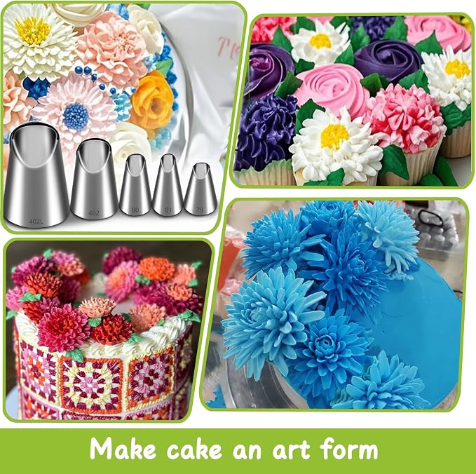 Suuker 5 Pieces Rose Flower Piping Tips Set | Stainless Steel, Cake Decorating Tips, Frosting Icing Tips, 402L 402 79 80 81