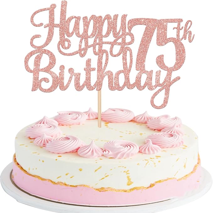 1 PCS Happy 75th Birthday Cake Topper Glitter Cheers to 75 Years Birthday Cake Pick 75 Fabulous Cake Decoration for Happy 75th Birthday Theme Party Decorations Supplies Rose Gold
