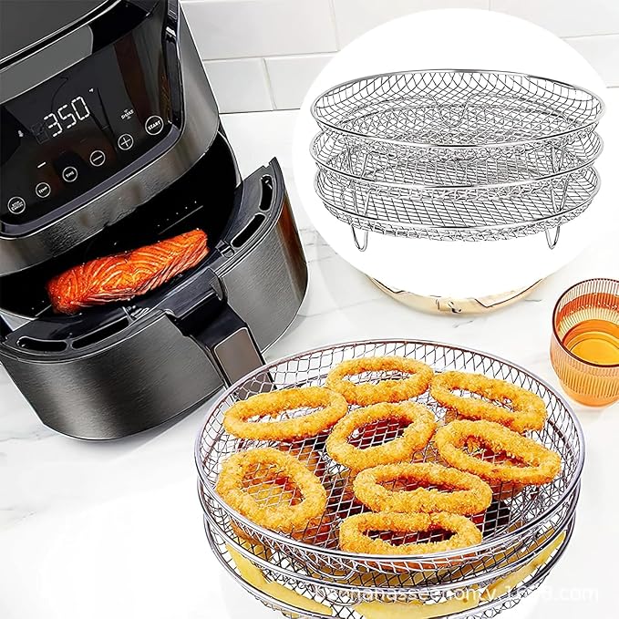 3 layer circular Baking net Air Fryer Racks for Gowise USA Airfryer,Accessories for Ninja AirFryer,Fit all 4.2QT - 5.8QT Air fryer,Oven,Press Cooker (Circle)