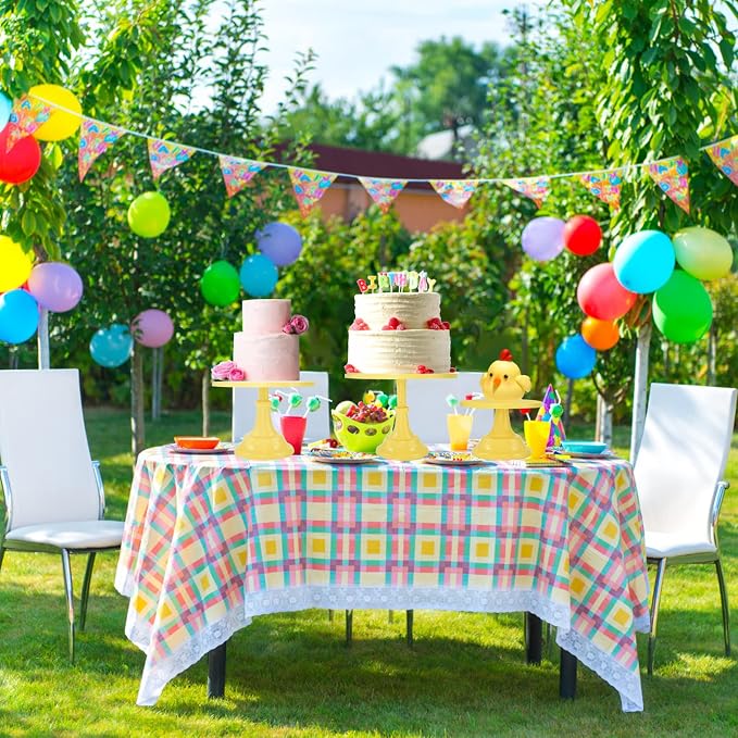 Set of 3 Pieces Cake Stands Iron Cake Holder Dessert Display Plate Serving Tray for Baby Shower Wedding Birthday Party (Yellow)