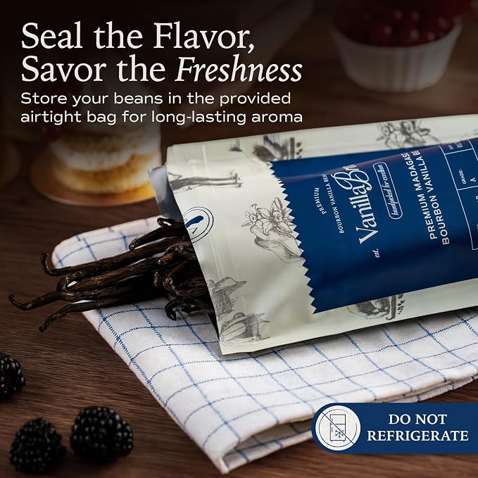 30 Madagascar Vanilla Beans Grade A - Gourmet Bourbon Vanilla Pods 6.3-8.3" - For Baking, Cooking & Homemade Vanilla Extract - VanillaBros