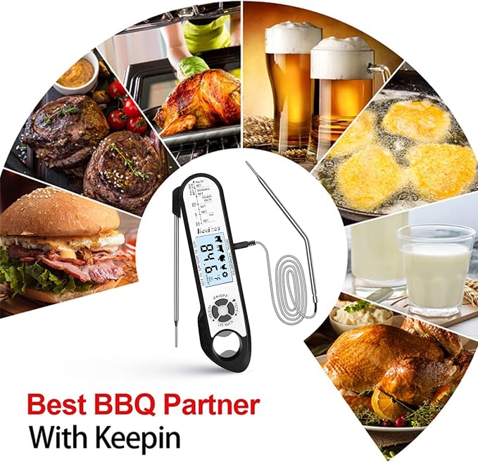 Digital Meat Food Thermometer - 2~3S Instant Read Cooking Thermometer, Backlight, Built-in Magnet, Calibration, Foldable Probe for Kitchen Deep Fry BBQ Grill Roast Turkey