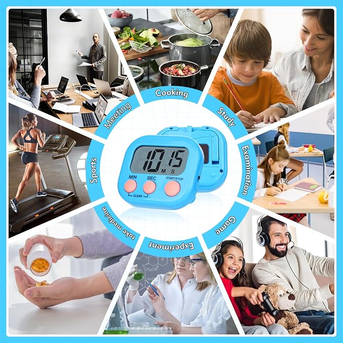 Mwellewm 24 Pcs Digital Timers for Classroom Kitchen Timers for Cooking Small Magnetic Stopwatch 6 Colors Mini Countdown Timer Loud Alarm Stop for Study Work Baking Sports Games Office Timer Clock