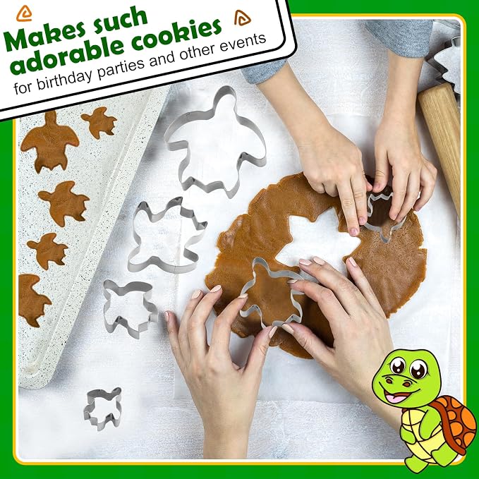 Havawish 4 Pcs Cookie Cutter Set 2 in to 5 in Cookie Cutter Stainless Steel Cookie Cutter for Baking Fondant Fruit Bread Birthday Party Decorations (Turtle)