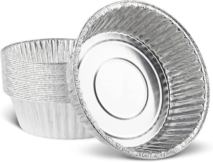 PLASTICPRO 10'' Inch Round Tin Foil Pans Disposable Aluminum, Extra Deep Freezer & Oven Safe - For Baking, Cooking, Storage, Roasting, & Reheating, Pack of 20