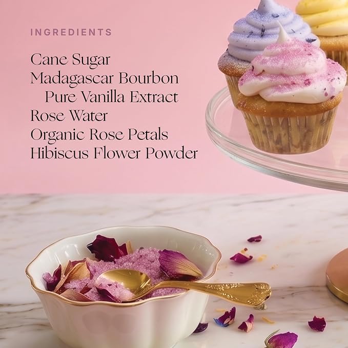 Flouwer Co Finishing Sugar with Edible Flowers, Artisinal, Handmade, Garnishing Topper with Dried Flowers, Decorative, Finished Sugar, Rose, 3 oz