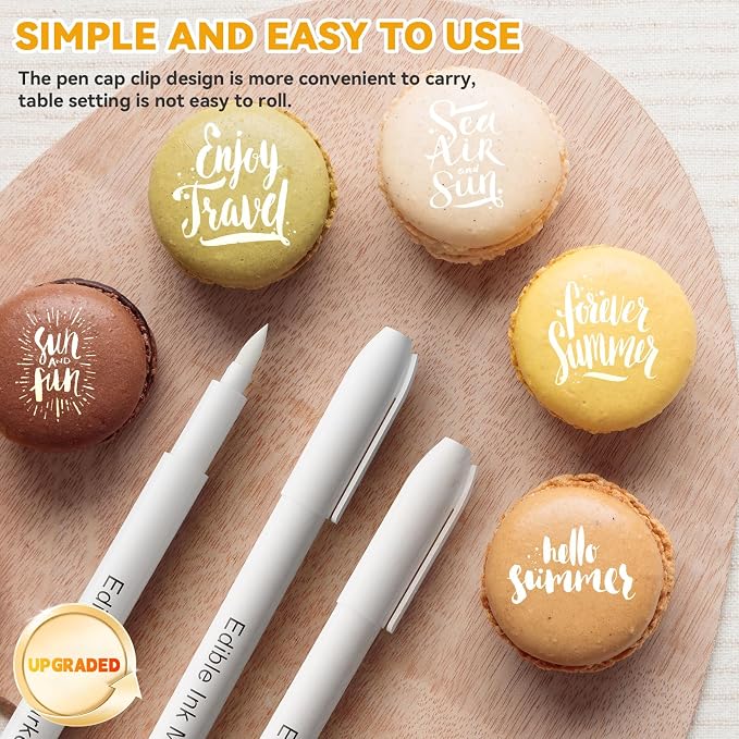 3pcs White Edible Markers for Cookie Decorating, Edible Pen with Upgraded Smooth Tip, Food Grade Gourmet Writer for Decorating Fondant Cakes, Frosting, Macarons & Baked Desserts