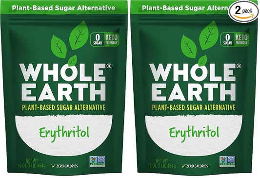 Whole Earth Sweetener Co. 100% Erythritol Sweetener (Keto Sweetener, Natural Sugar Alternative, Baking Sugar Substitute, Zero Calorie Sweetener, Gluten Free, Non-GMO), 16 Oz (Pack of 2)