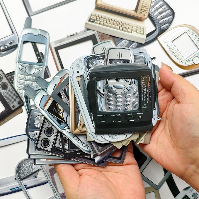 100 Pcs Y2K Retro Tech Stickers with DIY Blank Screens - Vintage Electronics Decals for Scrapbooking, Bullet Journaling, Laptops & Phone Cases
