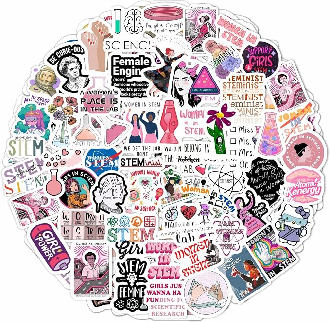 100Pcs Women in Stem Stickers for Water Bottle and Laptop, Waterproof Vinyl Decals, Science and Engineering Stickers, Gifts for Women & Men
