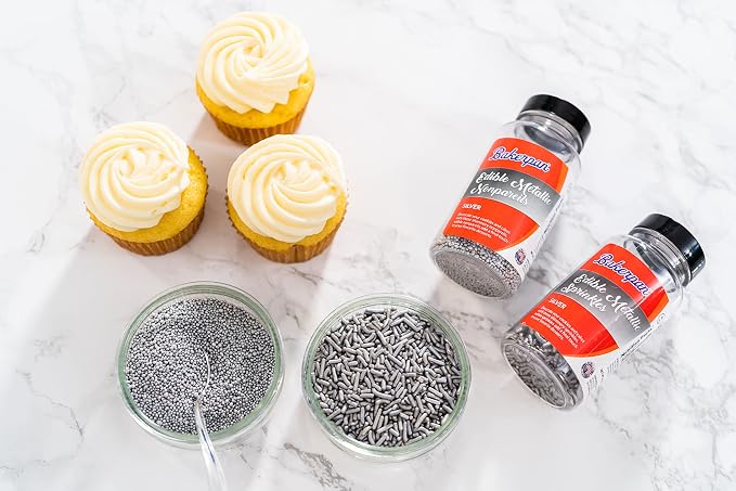 Bakerpan Edible Silver Jimmies Sprinkles 4.3 oz - Silver Sprinkles for Cake Decorating, Cupcakes, Cookies, Birthdays & Weddings | Kosher, Gluten-Free, Made in USA