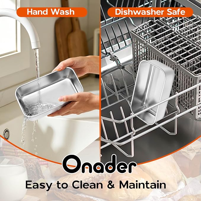 Onader Mini Loaf Pan for Baking Bread 6 Pack, 6¼ x 3⅝ Inch Stainless Steel Small Bread Loaf Pan Set, Metal Bread Tins for Meatloaf, Non Toxic & Dishwasher Safe