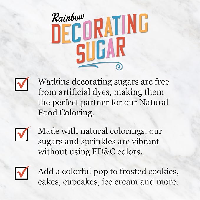 Watkins Rainbow Decorating Sugar (No Artificial Dyes), Non-GMO, Kosher, 4.6 Ounce, 1-Pack