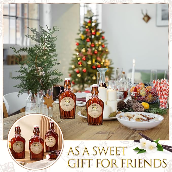 Uiifan 2 Pack 8 oz Vanilla Extract Bottles with Swing Top Flask Whiskey Pocket Amber Glass Flask for Homemade Vanilla Extract Lemon Kombucha Water Apply Christmas Wedding Gift (Amber)