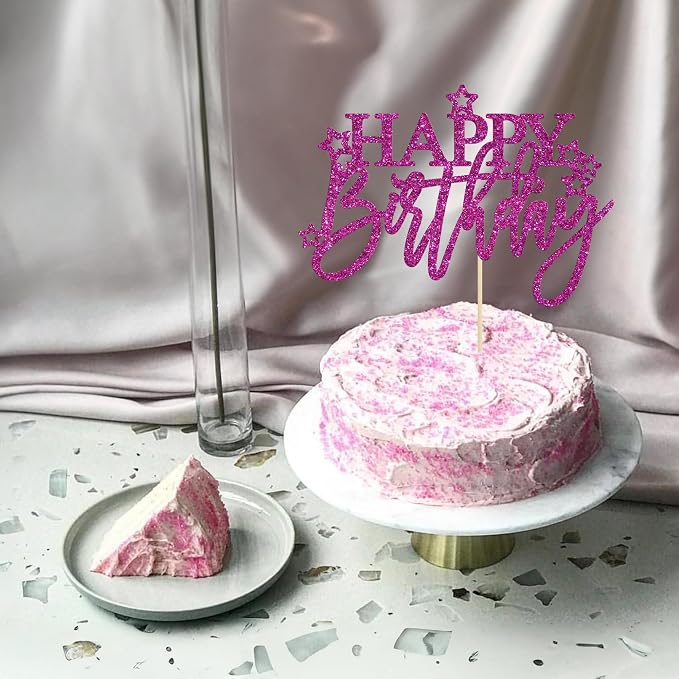 Gyufise 1Pcs Happy Birthday Cake Topper Glitter Happy Birthday Cake Pick for Celebrating Happy Birthday Anniversary Theme Party Cake Decorations Supplies Light Purple