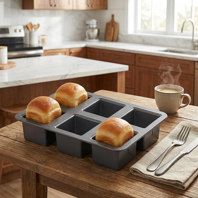 Mini Loaf Pan Pullman Loaf Pan with Lid 6-Cavity Non-Stick Bread Baking Pan Square Carbon Steel Toast Sandwich Box for Oven Microwave Baking Homemade Bread Cake Bakeware (26 * 17.5 * 6cm)