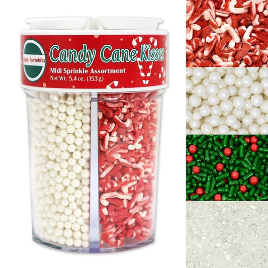Mystic Sprinkles 4 Cell Sprinkle Assortments (Candy Cane Kisses, Midi)