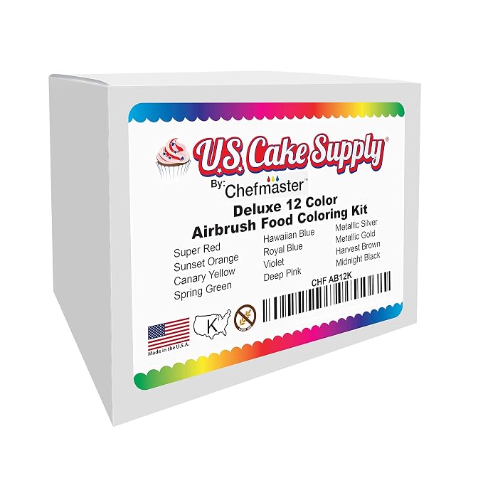 U.S. Cake Supply Airbrush Cake Color Set - The 12 Most Popular Colors in 0.64 fl. oz. (19ml) Bottles Made in the USA
