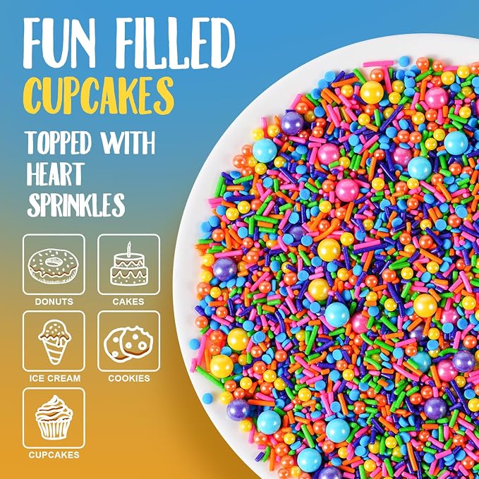 Rainbow Sprinkles for Baking - 7 oz rainbow pearls jimmies nonpareils Sprinkles Mix for Decorating - Great for Baking Cookies, Cakes, Cupcakes, and Birthday Parties