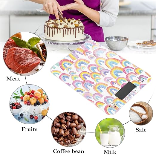 Food Scale Kitchen Scale for Baking Cooking Digital Food Weighing Measuring Scale Small Waterproof Electric Food Scale Gradient Cute Rainbows