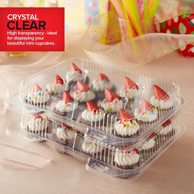Stock Your Home Mini Disposable Plastic Cupcake Containers (20 Pack) 12 - Count Tray Compartment, Small or Mini Cupcakes Box/Holder/Carrier with Clear Connected Dome Lid, BPA Free