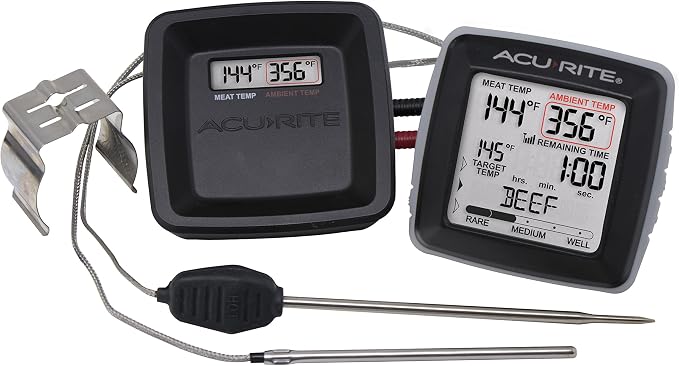 AcuRite 01185M Digital Meat Thermometer with Wireless Display and Time Left to Cook Gray, 3.31-inch Height x 3.43-inch Width x 2.52-inch Depth