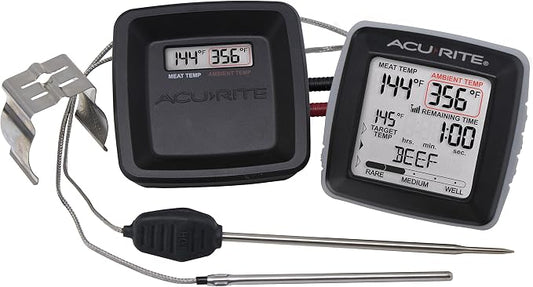 AcuRite 01185M Digital Meat Thermometer with Wireless Display and Time Left to Cook Gray, 3.31-inch Height x 3.43-inch Width x 2.52-inch Depth