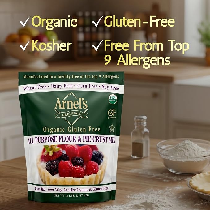 Arnel’s Originals Organic Gluten Free All Purpose Flour & Pie Crust Mix – 1:1 Substitute Baking Mix – Non-GMO, Vegan, Kosher – Ideal for Flaky Pie Crusts, Cookies, Muffins, and Biscuits (5 lb)