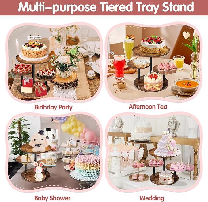 NANXITU 4 Tier Cupcake Tower Stands for 50 Cupcakes,360° Rotatable Round Cup Cake Stand with Tiered Tray,Farmhouse Wooden Dessert Table Display Stands for Wedding Birthday Baby Shower Tea Party