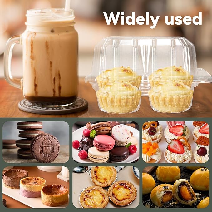 40 Pack 4-Compartment Clear Plastic Cupcake Boxes, 4-Cavity Cupcake Holders, Clear Cupcake Containers (20) | Clear Plastic Cupcake Boxes, 4-Cavity Cupcake Holders with Deep Dome for Bakery Muffin Dessert