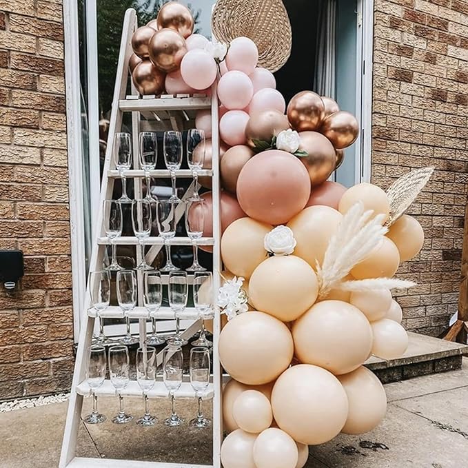 PartyWoo Nude and Gold Balloon Arch Kit 140pcs Different Sizes of 18 12 10 5 Inch Metallic Gold White Pink Rose Gold Confetti Balloons for Wedding Engagement Princess Girl Birthday Party Decorations