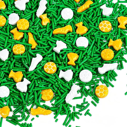 Edible Soccer Sprinkles for Cake Decorating, Green Sprinkles Mixed Jimmies Soccer Trophy Shoes, World Cup Soccer Ball Sprinkles for Baking Cupcakes Cookies