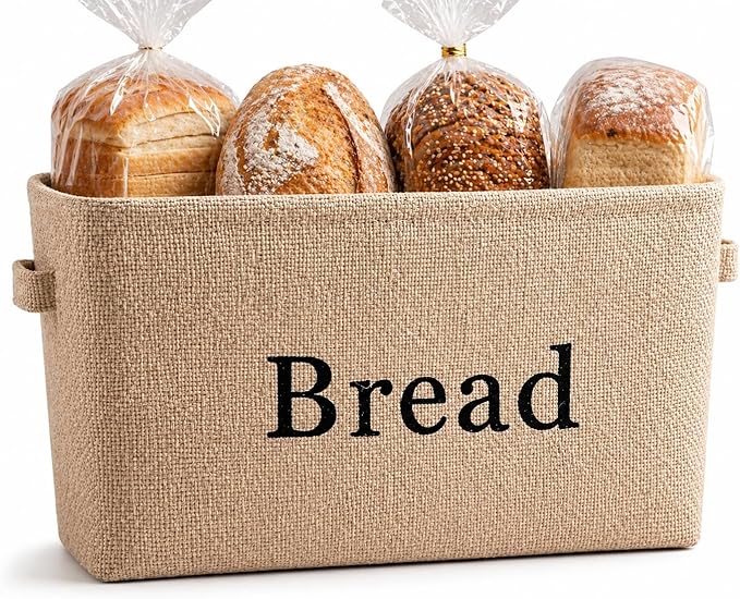 Bread Storage Bin- Burlap basket for keeping Bread, Rolls and other items for Kitchen Counter or Pantry