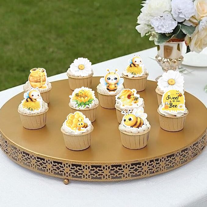 63 PCS Edible Bumble Bee Cupcake Toppers Wafer Paper Sunflower Bees Candy Oh Babee Cupcake Picks Edible Daisy Honey Bee Cake Decorations for Baby Shower Kids Birthday Party Cake Decorations Supplies