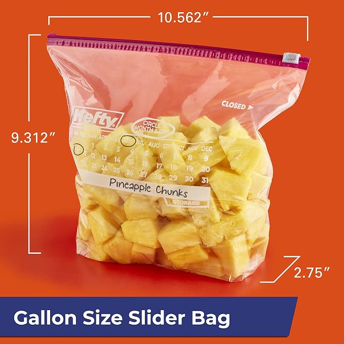 Hefty Calendar Slider Gallon Storage Bags, 30 Count (Pack of 4), Gallon Slider Bags with Calendar Dates, Holds Raw Meat, Breads, Fruits and Veggies, Zip and Click Closure, 120 Total Count