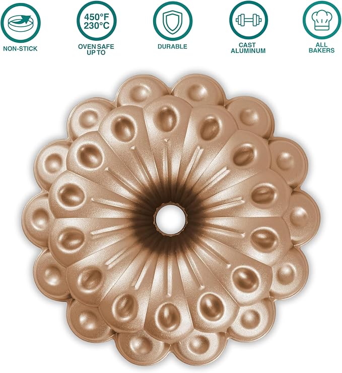 Baker's Secret Nonstick Fluted Cake Pan 10 Cups, Perfect for Fluted Cakes, Die Cast Aluminum Cake Pans, Easy Release, compatible with Fluted Cake Pans - The Cast Aluminum Collection (Marquise)