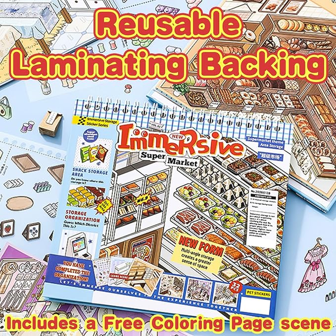 10 Sets Big DIY 3D Sticker Scene Book for Kids Adults Make Your Own Shop House Stickers with guidelines for Gifts Stickers Therapy for Adult Relief Stress Pass The Time Supermarket Bakery Toy (Store)