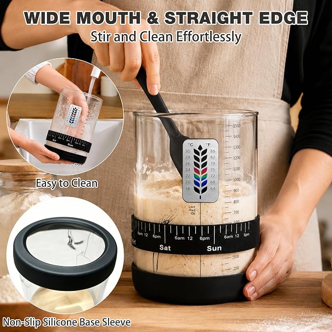 2 Pack Pro Sourdough Starter Jar Kit, 50oz & 34oz Wide Mouth | Large Glass Jars with Lid, Multi-Capacity Dough Storage, For Different Dough Volumes, Sourdough Bread Baking Supplies