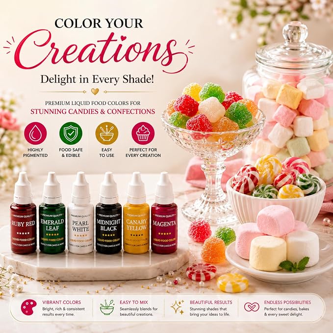 Confect Christmas Water Color Food Coloring Set – Highly Pigmented Oil Based Food Colors for Cakes, Buttercream, Drinks, Popsicles & Baking – 6 Pack × 10mL