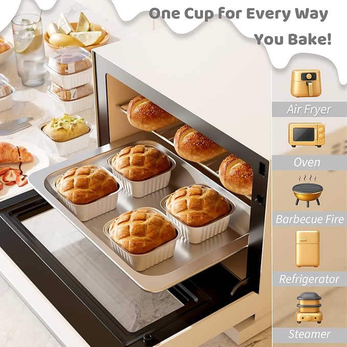 40 Pack 5 OZ Mini Cake Pans with Lids, Disposable Square Aluminum Foil Brownie Baking Cups, Mini Aluminum Foil Cupcake Muffin Tin Ramekins, Flan Molds Cake Containers for Wedding Birthday Party, White