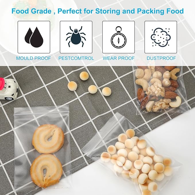 4''x 4'', (Pack of 100) 2 mil Thick Clear Plastic Reclosable Zip Poly with Resealable Lock Seal Zipper, Clear Small Zip, Jewelry, Candy Bags, Storage, Packaging & Shipping…